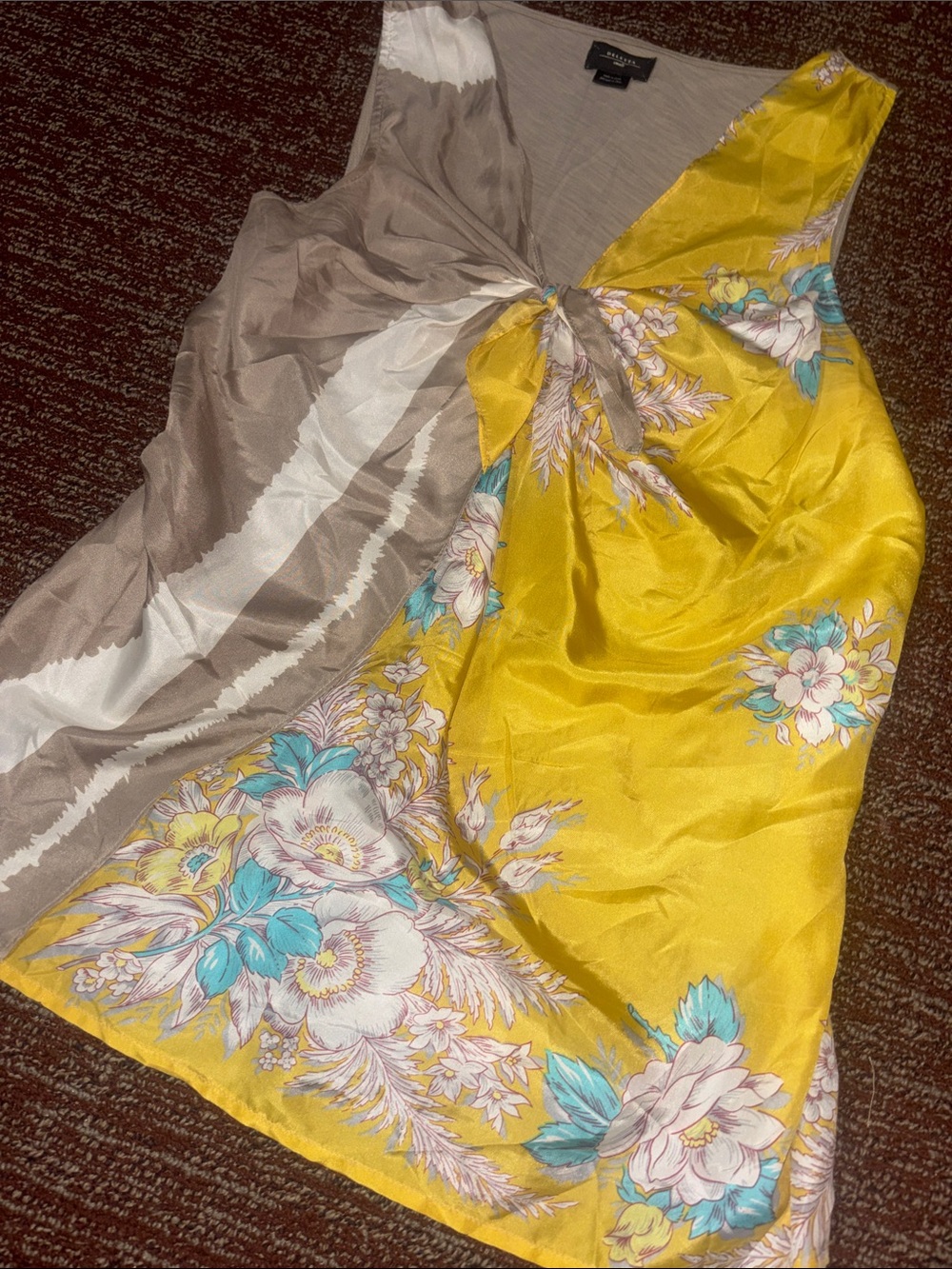 Deletta sleeveless blouse cotton and silk v neck bow front floral scarf tank S